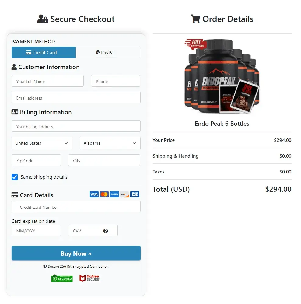 EndoPeak Checkout Page